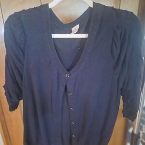 CAbi Dark Navy V-Neck Button-Up Blouse